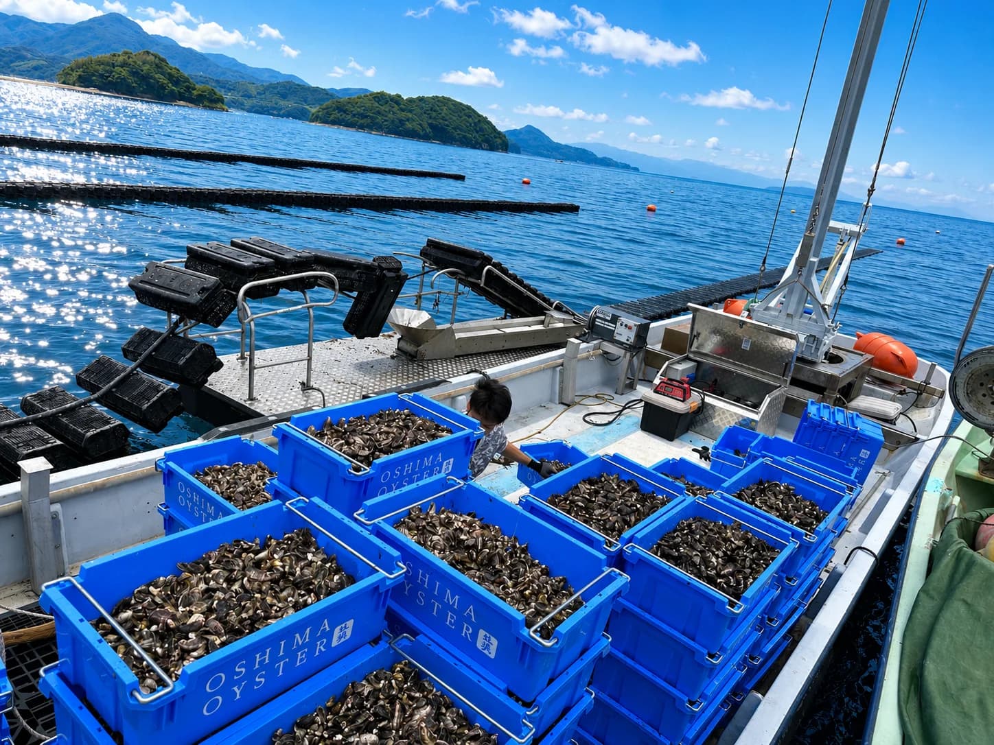 周防大島での牡蠣養殖作業